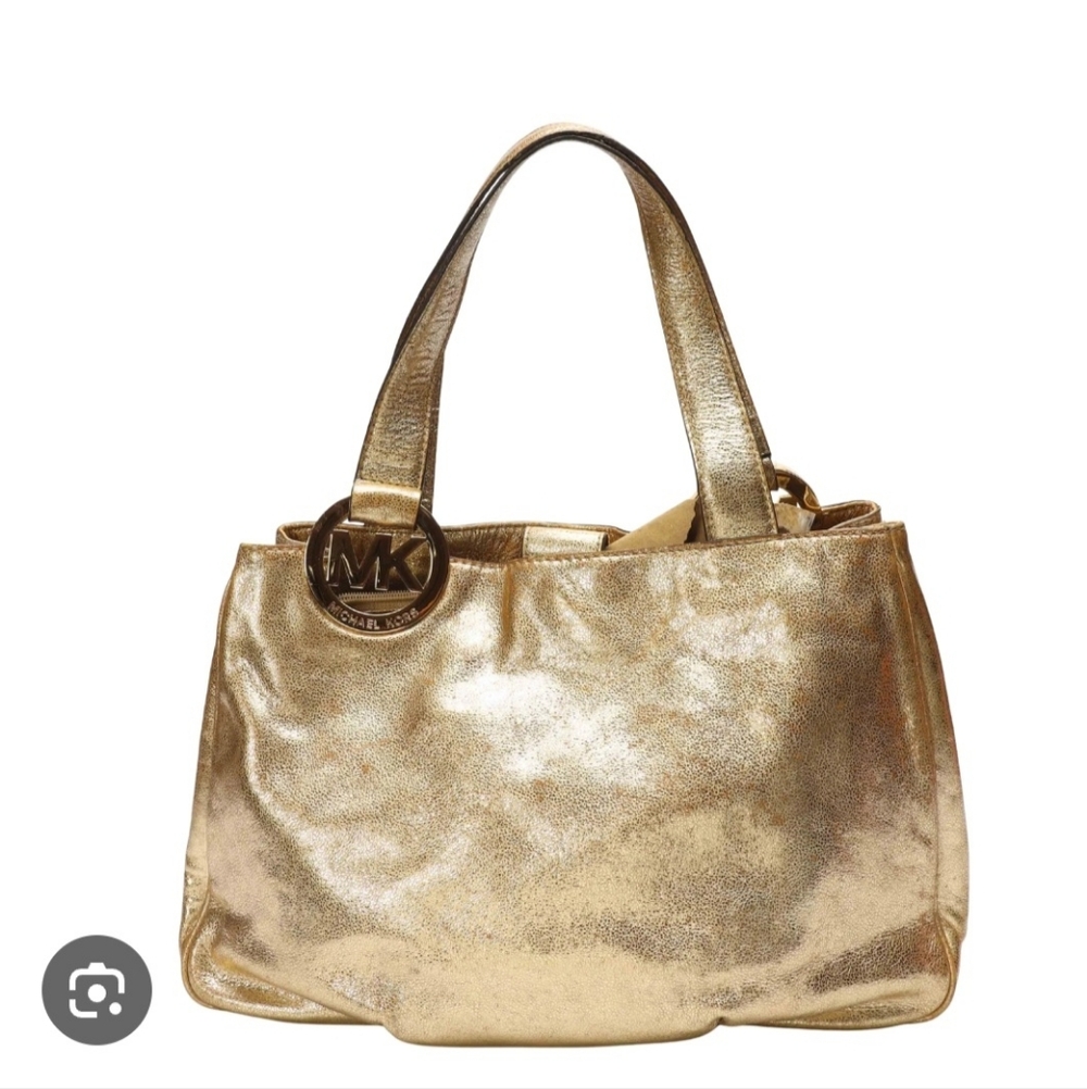 Michael Kors Gold Leather Fulton Shoulder Bag, NEW